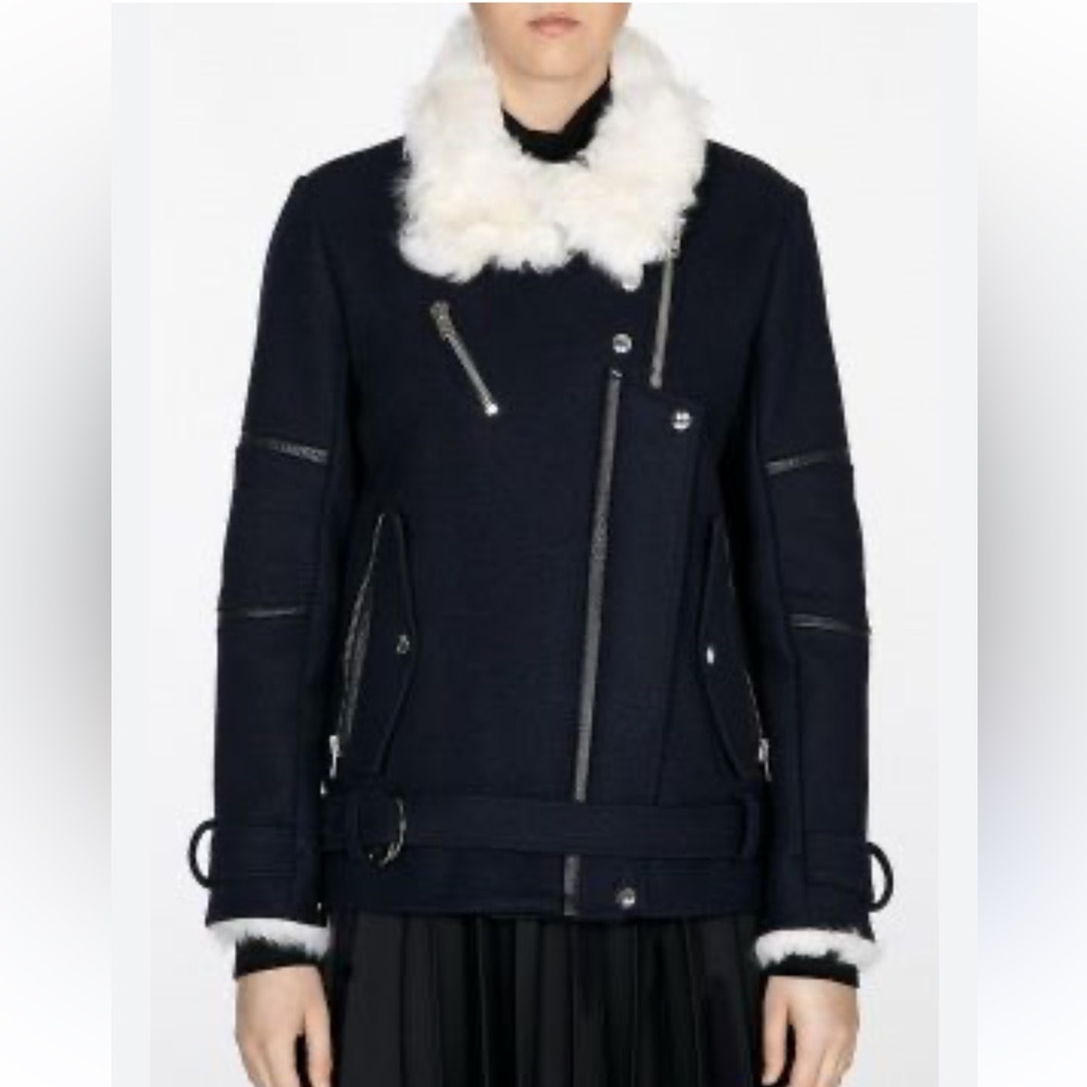 IRO Cidji shearling fur Moto warm winter chic coat 36